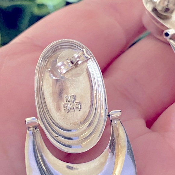 Vintage Chapel Zenray Modernist onyx Sterling Silver large 925 Dangle earrings - Picture 3 of 5